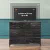 imageWLIVE 7 Drawer Dresser TV Stand Dressers for Bedroom Fabric Storage Tower Hallway Entryway Closets Sturdy Steel Frame Wood Top Easy Pull Handle WhiteCharcoal Black Wood Grain Print