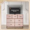 imageWLIVE 7 Drawer Dresser TV Stand Dressers for Bedroom Fabric Storage Tower Hallway Entryway Closets Sturdy Steel Frame Wood Top Easy Pull Handle WhitePink