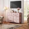 imageWLIVE 7 Drawer Dresser TV Stand Dressers for Bedroom Fabric Storage Tower Hallway Entryway Closets Sturdy Steel Frame Wood Top Easy Pull Handle WhitePink