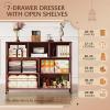 imageWLIVE 7 Drawer Dresser TV Stand Dressers for Bedroom Fabric Storage Tower Hallway Entryway Closets Sturdy Steel Frame Wood Top Easy Pull Handle WhitePink
