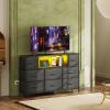imageWLIVE Black TV Stand for 45 50 55 inch TV Entertainment Center with LED Lights ampamp Charging Station TV Media Console Table with 8 Fabric Drawers and Open Shelves for Living Room Hallway Wood TopCharcoal Black Wood Grain