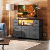 imageWLIVE Black TV Stand for 45 50 55 inch TV Entertainment Center with LED Lights ampamp Charging Station TV Media Console Table with 8 Fabric Drawers and Open Shelves for Living Room Hallway Wood TopDark Gray