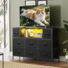 imageWLIVE Black TV Stand for 45 50 55 inch TV Entertainment Center with LED Lights ampamp Charging Station TV Media Console Table with 8 Fabric Drawers and Open Shelves for Living Room Hallway Wood TopBlack