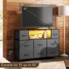 imageWLIVE Black TV Stand for 45 50 55 inch TV Entertainment Center with LED Lights ampamp Charging Station TV Media Console Table with 8 Fabric Drawers and Open Shelves for Living Room Hallway Wood TopDark Gray
