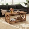 imageWLIVE Coffee Table 401quot Farmhouse Coffee Table with Slatted Storage Shelf ampamp XShape Frame 2Tier Wood Center Table for Living Room Balcony Grey ampamp WhiteRustic Brown