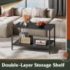 imageWLIVE Coffee Table 401quot Farmhouse Coffee Table with Slatted Storage Shelf ampamp XShape Frame 2Tier Wood Center Table for Living Room Balcony Grey ampamp WhiteBlack