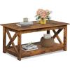imageWLIVE Coffee Table 401quot Farmhouse Coffee Table with Slatted Storage Shelf ampamp XShape Frame 2Tier Wood Center Table for Living Room Balcony Grey ampamp WhiteRustic Brown
