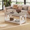 imageWLIVE Coffee Table 401quot Farmhouse Coffee Table with Slatted Storage Shelf ampamp XShape Frame 2Tier Wood Center Table for Living Room Balcony Grey ampamp WhiteGreywhite