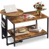 imageWLIVE Coffee Table 401quot Farmhouse Coffee Table with Slatted Storage Shelf ampamp XShape Frame 2Tier Wood Center Table for Living Room Balcony Grey ampamp WhiteRustic Brown