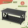 imageWLIVE Coffee Table 401quot Farmhouse Coffee Table with Slatted Storage Shelf ampamp XShape Frame 2Tier Wood Center Table for Living Room Balcony Grey ampamp WhiteBlack