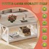 imageWLIVE Coffee Table 401quot Farmhouse Coffee Table with Slatted Storage Shelf ampamp XShape Frame 2Tier Wood Center Table for Living Room Balcony Grey ampamp WhiteGreywhite
