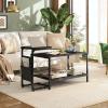 imageWLIVE Coffee Table 401quot Farmhouse Coffee Table with Slatted Storage Shelf ampamp XShape Frame 2Tier Wood Center Table for Living Room Balcony Grey ampamp WhiteCharcoal Black