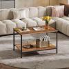 imageWLIVE Coffee Table 401quot Farmhouse Coffee Table with Slatted Storage Shelf ampamp XShape Frame 2Tier Wood Center Table for Living Room Balcony Grey ampamp WhiteRustic Brown