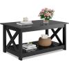 imageWLIVE Coffee Table 401quot Farmhouse Coffee Table with Slatted Storage Shelf ampamp XShape Frame 2Tier Wood Center Table for Living Room Balcony Grey ampamp WhiteBlack
