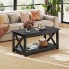 imageWLIVE Coffee Table 401quot Farmhouse Coffee Table with Slatted Storage Shelf ampamp XShape Frame 2Tier Wood Center Table for Living Room Balcony Grey ampamp WhiteBlack
