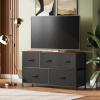 imageWLIVE Dresser for Bedroom with 5 Drawers Wide Chest of Drawers Fabric Dresser Storage Organizer Unit with Fabric Bins for Closet Living Room Hallway Black and Rustic BrownBlack and Rustic Brown