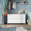 imageWLIVE Dresser for Bedroom with 5 Drawers Wide Chest of Drawers Fabric Dresser Storage Organizer Unit with Fabric Bins for Closet Living Room Hallway Black and Rustic BrownWhite