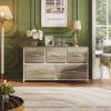 imageWLIVE Dresser for Bedroom with 5 Drawers Wide Chest of Drawers Fabric Dresser Storage Organizer Unit with Fabric Bins for Closet Living Room Hallway Black and Rustic BrownGreige Oak