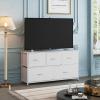 imageWLIVE Dresser for Bedroom with 5 Drawers Wide Chest of Drawers Fabric Dresser Storage Organizer Unit with Fabric Bins for Closet Living Room Hallway Black and Rustic BrownWhite