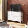 imageWLIVE Dresser for Bedroom with 5 Drawers Wide Chest of Drawers Fabric Dresser Storage Organizer Unit with Fabric Bins for Closet Living Room Hallway Black and Rustic BrownWhite