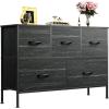 imageWLIVE Dresser for Bedroom with 5 Drawers Wide Chest of Drawers Fabric Dresser Storage Organizer Unit with Fabric Bins for Closet Living Room Hallway Black and Rustic BrownCharcoal Black Wood Grain Print
