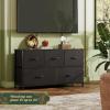 imageWLIVE Dresser for Bedroom with 5 Drawers Wide Chest of Drawers Fabric Dresser Storage Organizer Unit with Fabric Bins for Closet Living Room Hallway Black and Rustic BrownCharcoal Black