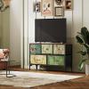 imageWLIVE Dresser for Bedroom with 5 Drawers Wide Chest of Drawers Fabric Dresser Storage Organizer Unit with Fabric Bins for Closet Living Room Hallway Black and Rustic BrownFloral Painted
