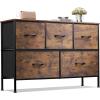 imageWLIVE Dresser for Bedroom with 5 Drawers Wide Chest of Drawers Fabric Dresser Storage Organizer Unit with Fabric Bins for Closet Living Room Hallway Black and Rustic BrownRustic Brown Wood Grain Print