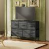 imageWLIVE Dresser for Bedroom with 5 Drawers Wide Chest of Drawers Fabric Dresser Storage Organizer Unit with Fabric Bins for Closet Living Room Hallway Black and Rustic BrownCharcoal Black Wood Grain Print