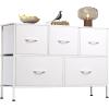 imageWLIVE Dresser for Bedroom with 5 Drawers Wide Chest of Drawers Fabric Dresser Storage Organizer Unit with Fabric Bins for Closet Living Room Hallway Black and Rustic BrownWhite