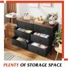 imageWLIVE Dresser for Bedroom with 6 Drawers Wide Fabric Dresser TV Stand for 50 Inches TV with Metal Frame Wooden Top Fabric Storage Organizer for Livingroom Hallway Dark GrayBlack and Rustic Brown