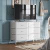 imageWLIVE Dresser for Bedroom with 6 Drawers Wide Fabric Dresser TV Stand for 50 Inches TV with Metal Frame Wooden Top Fabric Storage Organizer for Livingroom Hallway Dark GrayWhite