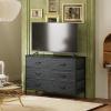 imageWLIVE Dresser for Bedroom with 6 Drawers Wide Fabric Dresser TV Stand for 50 Inches TV with Metal Frame Wooden Top Fabric Storage Organizer for Livingroom Hallway Dark GrayCharcoal Black Wood Grain Print