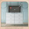 imageWLIVE Dresser for Bedroom with 6 Drawers Wide Fabric Dresser TV Stand for 50 Inches TV with Metal Frame Wooden Top Fabric Storage Organizer for Livingroom Hallway Dark GrayWhite