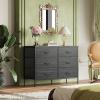 imageWLIVE Dresser for Bedroom with 6 Drawers Wide Fabric Dresser TV Stand for 50 Inches TV with Metal Frame Wooden Top Fabric Storage Organizer for Livingroom Hallway Dark GrayCharcoal Black Wood Grain Print
