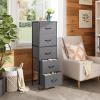 imageWLIVE Fabric Dresser 5Drawer Tall Dresser for Bedroom Storage Organizer with Fabric Bins Wood Top Sturdy Steel Frame Chest of Drawers for Closet Hallway Rustic Brown Wood Grain PrintAdark Grey