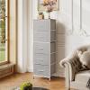 imageWLIVE Fabric Dresser 5Drawer Tall Dresser for Bedroom Storage Organizer with Fabric Bins Wood Top Sturdy Steel Frame Chest of Drawers for Closet Hallway Rustic Brown Wood Grain PrintLight Grey