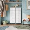 imageWLIVE Fabric Dresser 5Drawer Tall Dresser for Bedroom Storage Organizer with Fabric Bins Wood Top Sturdy Steel Frame Chest of Drawers for Closet Hallway Rustic Brown Wood Grain PrintWhite