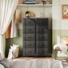 imageWLIVE Fabric Dresser 5Drawer Tall Dresser for Bedroom Storage Organizer with Fabric Bins Wood Top Sturdy Steel Frame Chest of Drawers for Closet Hallway Rustic Brown Wood Grain PrintCharcoal Black