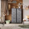 imageWLIVE Fabric Dresser 5Drawer Tall Dresser for Bedroom Storage Organizer with Fabric Bins Wood Top Sturdy Steel Frame Chest of Drawers for Closet Hallway Rustic Brown Wood Grain PrintAdark Grey