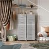 imageWLIVE Fabric Dresser 5Drawer Tall Dresser for Bedroom Storage Organizer with Fabric Bins Wood Top Sturdy Steel Frame Chest of Drawers for Closet Hallway Rustic Brown Wood Grain PrintLight Grey