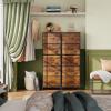 imageWLIVE Fabric Dresser 5Drawer Tall Dresser for Bedroom Storage Organizer with Fabric Bins Wood Top Sturdy Steel Frame Chest of Drawers for Closet Hallway Rustic Brown Wood Grain PrintRustic Brown Wood Grain Print