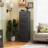 imageWLIVE Fabric Dresser 5Drawer Tall Dresser for Bedroom Storage Organizer with Fabric Bins Wood Top Sturdy Steel Frame Chest of Drawers for Closet Hallway Rustic Brown Wood Grain PrintCharcoal Black