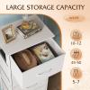 imageWLIVE Fabric Dresser 5Drawer Tall Dresser for Bedroom Storage Organizer with Fabric Bins Wood Top Sturdy Steel Frame Chest of Drawers for Closet Hallway Rustic Brown Wood Grain PrintWhite