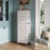 imageWLIVE Fabric Dresser 5Drawer Tall Dresser for Bedroom Storage Organizer with Fabric Bins Wood Top Sturdy Steel Frame Chest of Drawers for Closet Hallway Rustic Brown Wood Grain PrintWhite