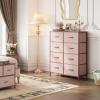 imageWLIVE Fabric Dresser for Bedroom Tall Dresser with 8 Drawers Storage Tower with Fabric Bins Double Dresser Chest of Drawers for Closet Playroom Dormitory Light GreyPink and Rose Gold
