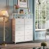imageWLIVE Fabric Dresser for Bedroom Tall Dresser with 8 Drawers Storage Tower with Fabric Bins Double Dresser Chest of Drawers for Closet Playroom Dormitory Light GreyWhite