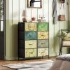 imageWLIVE Fabric Dresser for Bedroom Tall Dresser with 8 Drawers Storage Tower with Fabric Bins Double Dresser Chest of Drawers for Closet Playroom Dormitory Light GreyFloral Painted