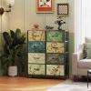 imageWLIVE Fabric Dresser for Bedroom Tall Dresser with 8 Drawers Storage Tower with Fabric Bins Double Dresser Chest of Drawers for Closet Playroom Dormitory Light GreyFloral Painted