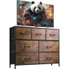 imageWLIVE 7 Drawer Dresser TV Stand Dressers for Bedroom Fabric Storage Tower Hallway Entryway Closets Sturdy Steel Frame Wood Top Easy Pull Handle WhiteRustic Brown Wood Grain Print